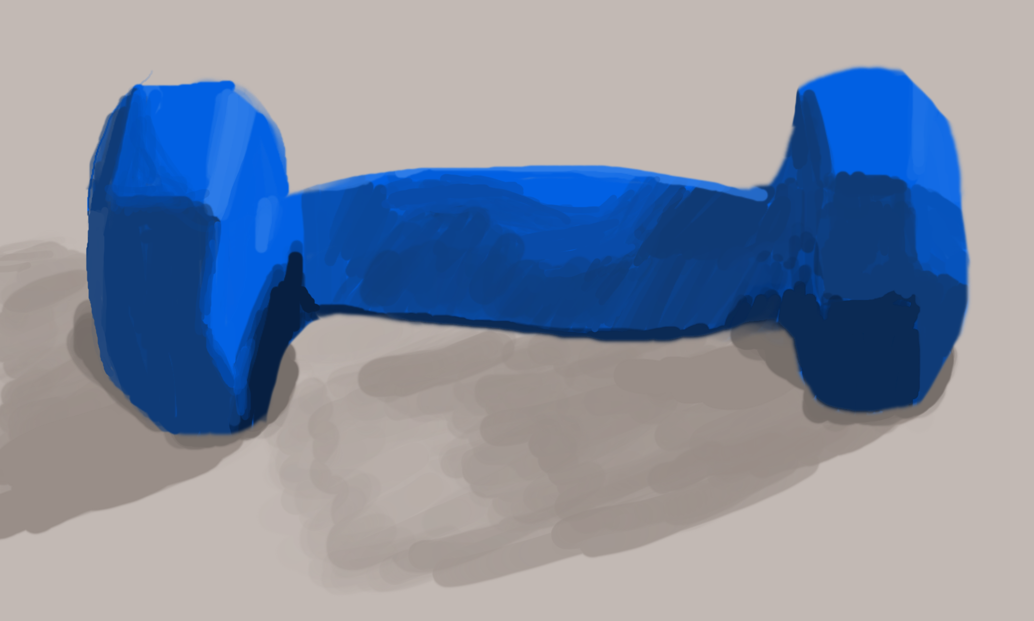 A blue dumbbell on a grey background